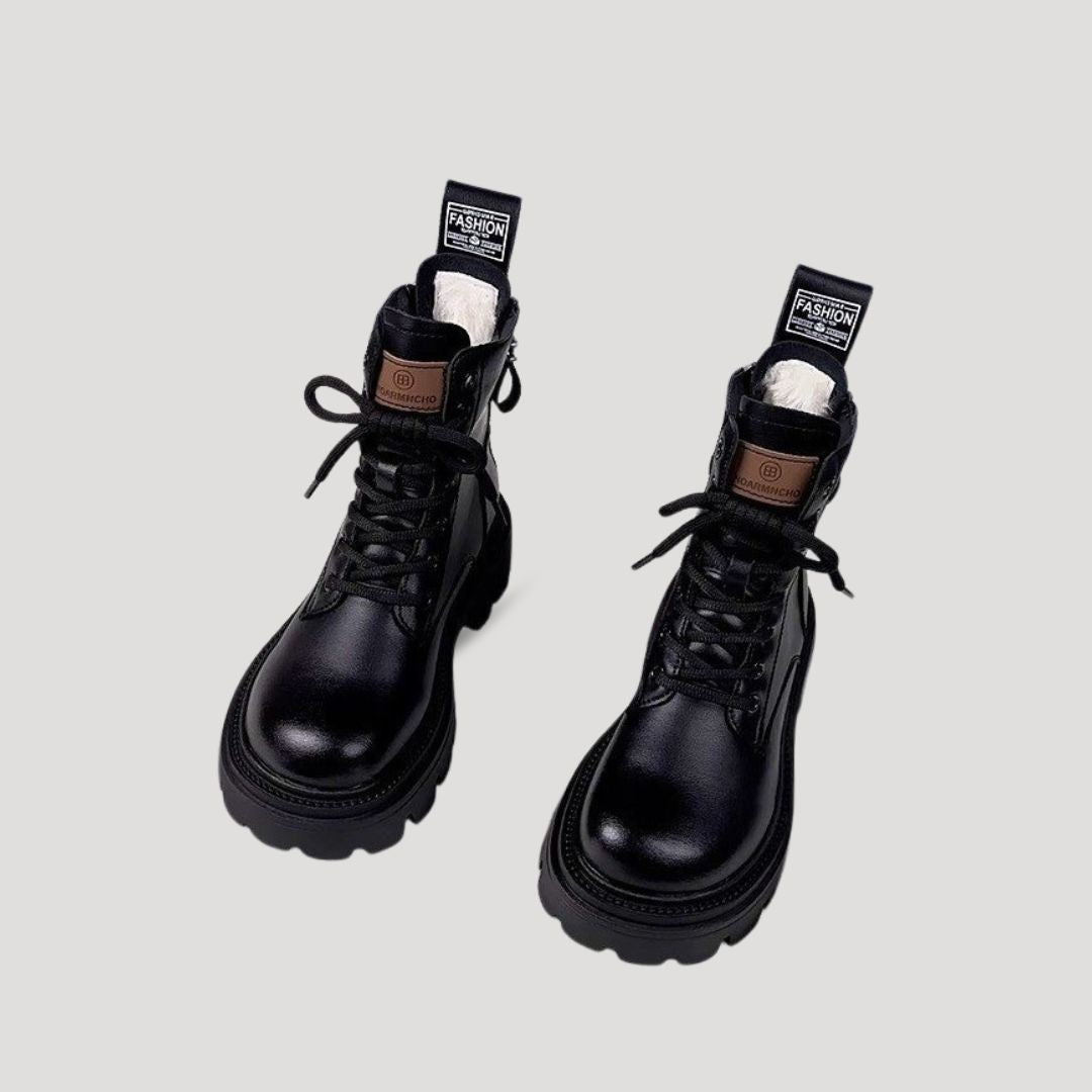 SUENTA Damen-Schnürstiefeletten mit Fellfutter Diese Schicke Stiefel Schwarz