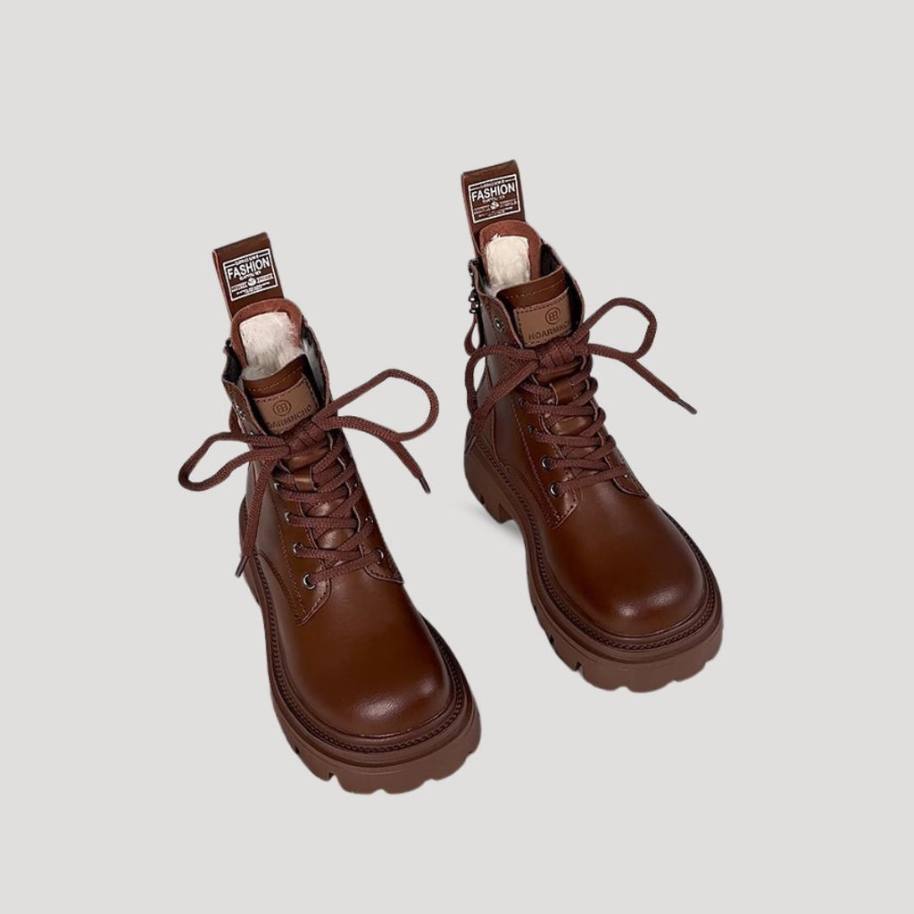 SUENTA Damen-Schnürstiefeletten mit Fellfutter Diese Schicke Stiefel Braun