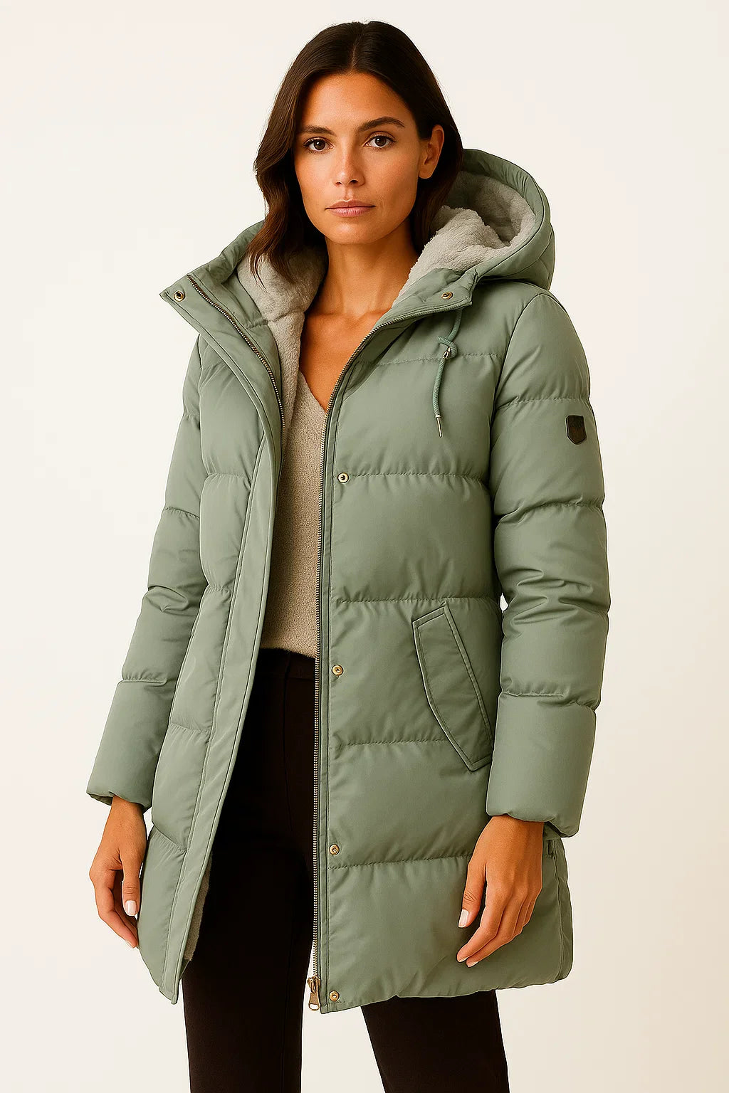SUENTA Damen-Steppjacke Isolierter Wintermantel Herbst und Winter Stilvoll Warm Grün
