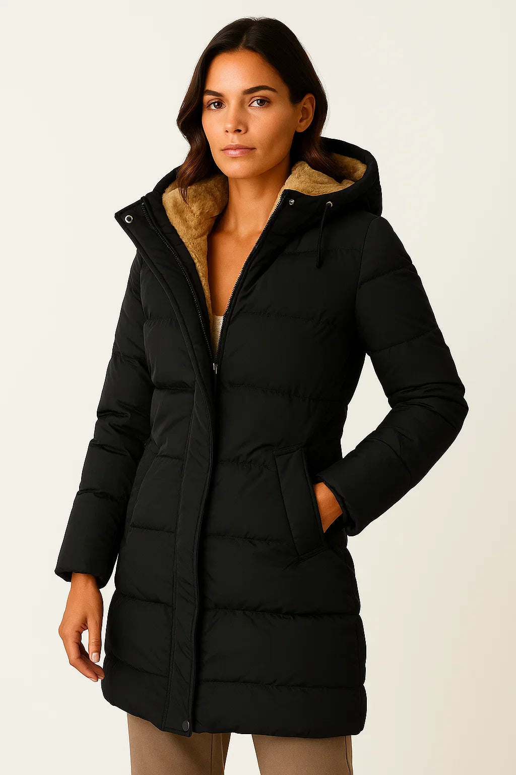 SUENTA Damen-Steppjacke Isolierter Wintermantel Herbst und Winter Stilvoll Warm Schwarz