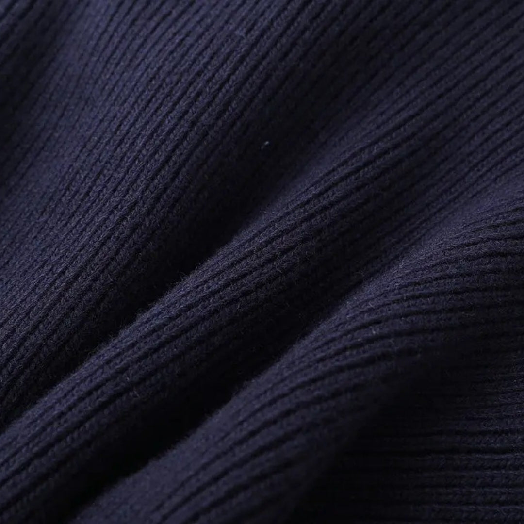 SUENTA Damen-Strickcardigan Marineblau Denim-Besatz Kragen Knopfleiste