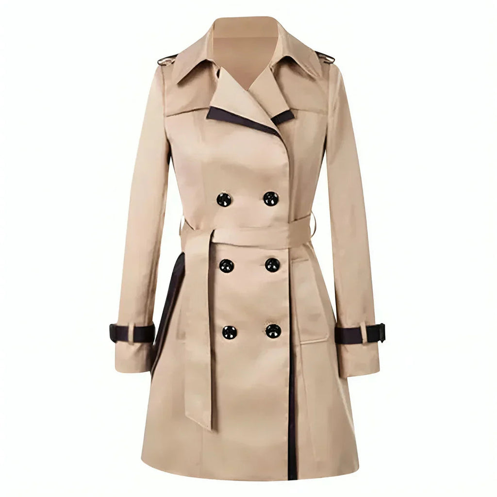 SUENTA Damen-Trenchcoat Lang – Doppelreihig & Taillengürtel Beige