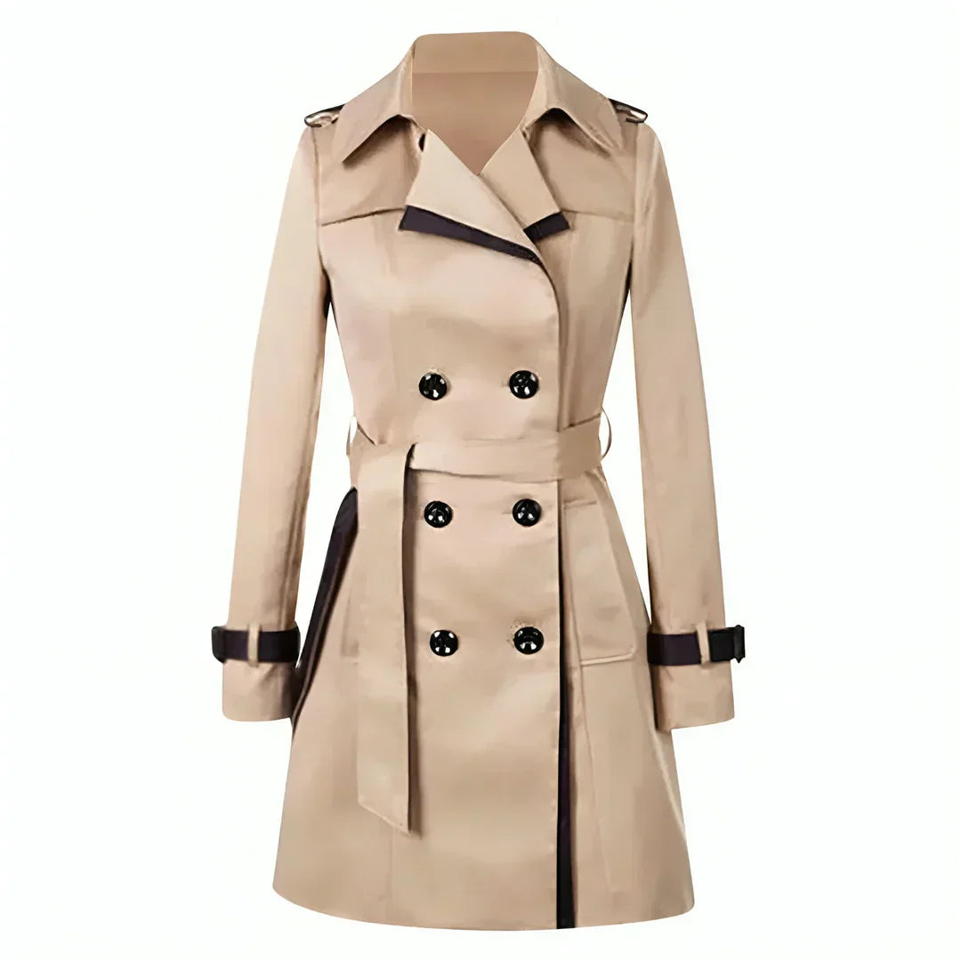 SUENTA Damen-Trenchcoat Lang – Doppelreihig & Taillengürtel Beige