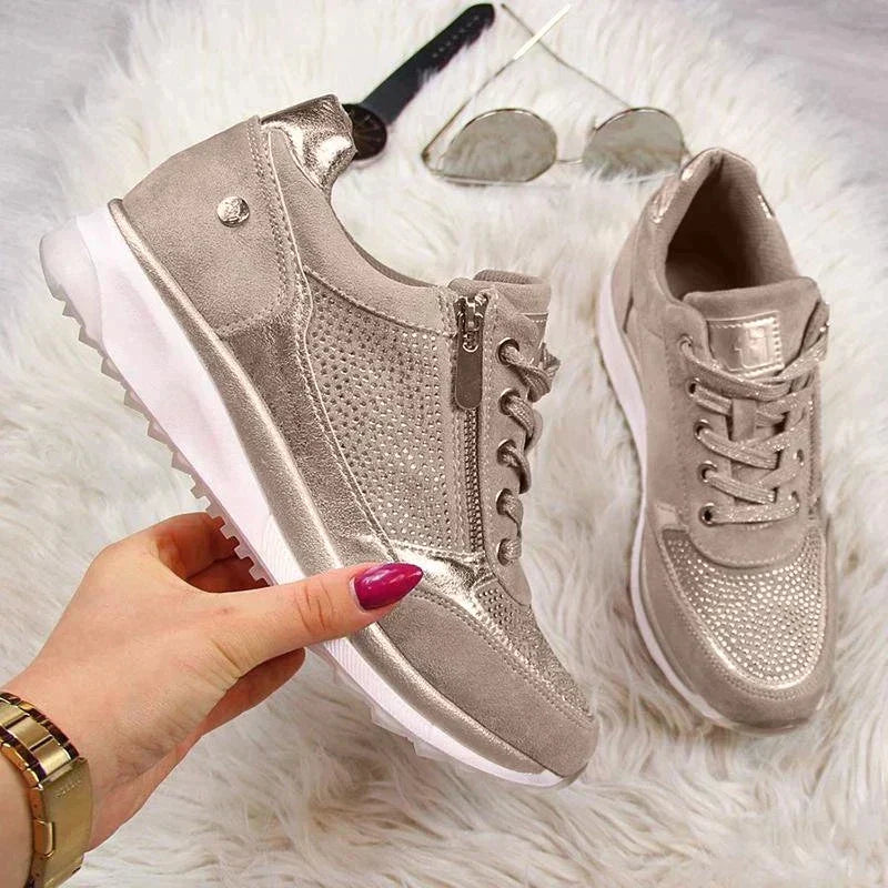 SUENTA Rogue | Damen-Walkingschuhe – Modernes Design mit Schnürung & Seitenreißverschluss Beige