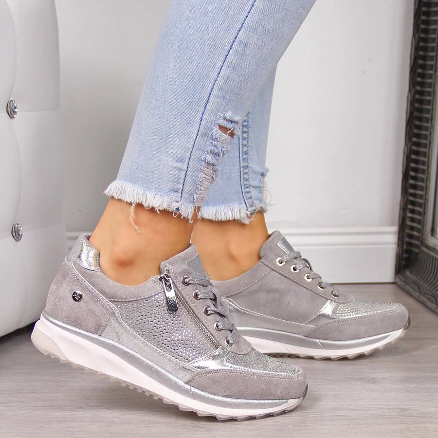 SUENTA Rogue | Damen-Walkingschuhe – Modernes Design mit Schnürung & Seitenreißverschluss Grau