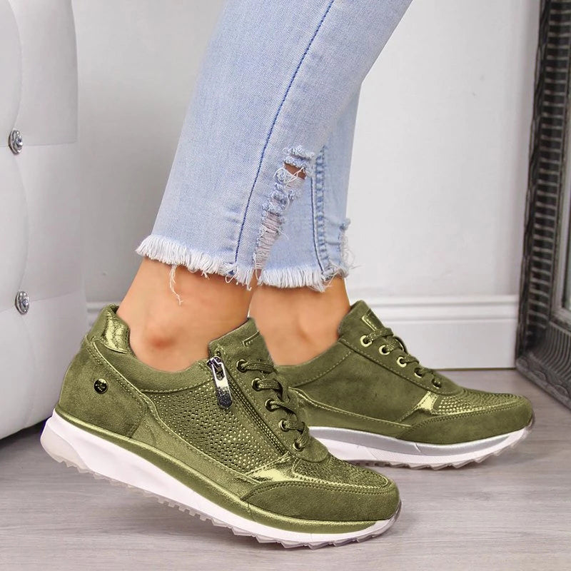 SUENTA Rogue | Damen-Walkingschuhe – Modernes Design mit Schnürung & Seitenreißverschluss Grün