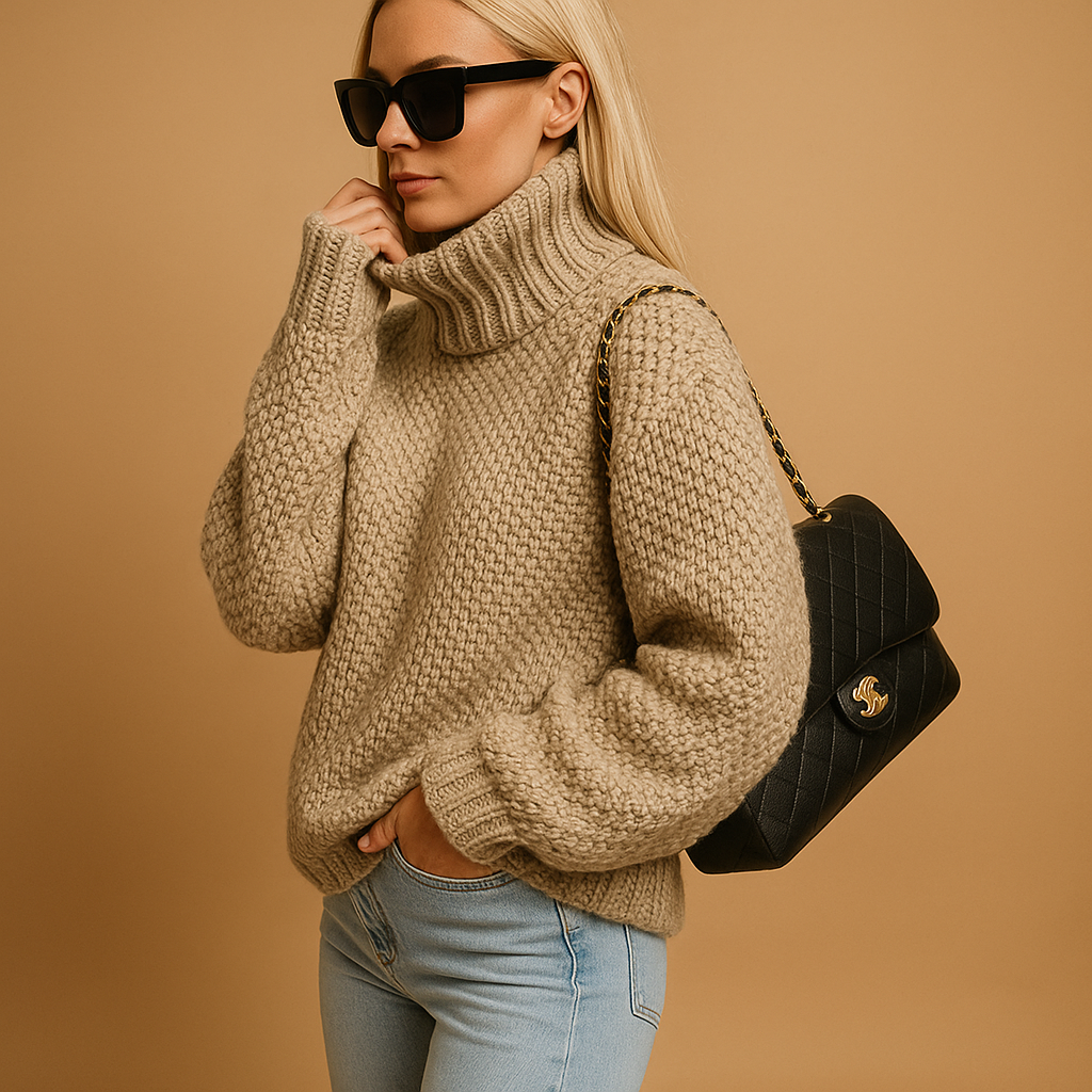 SUENTA Damen Pullover Warmer Strickpullover mit grober Struktur Khaki