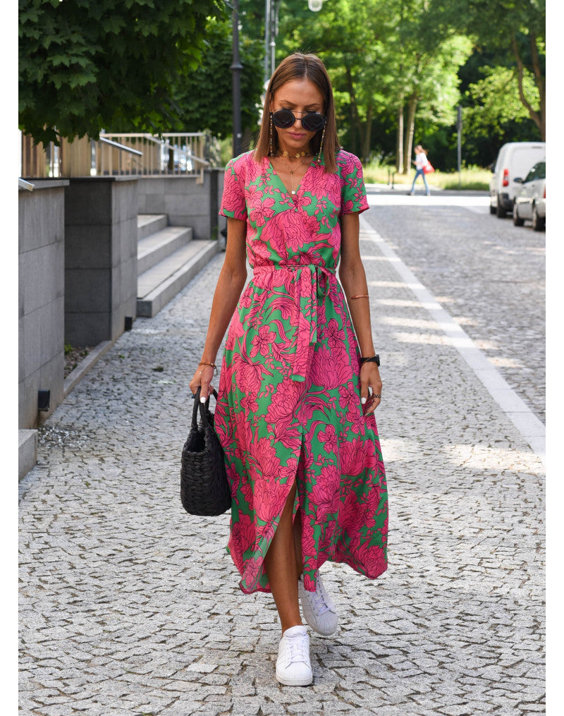 SUENTA Damen Bequemes Kleid Sommerkomfortkleid Atmungsaktivem Stoff Rosa