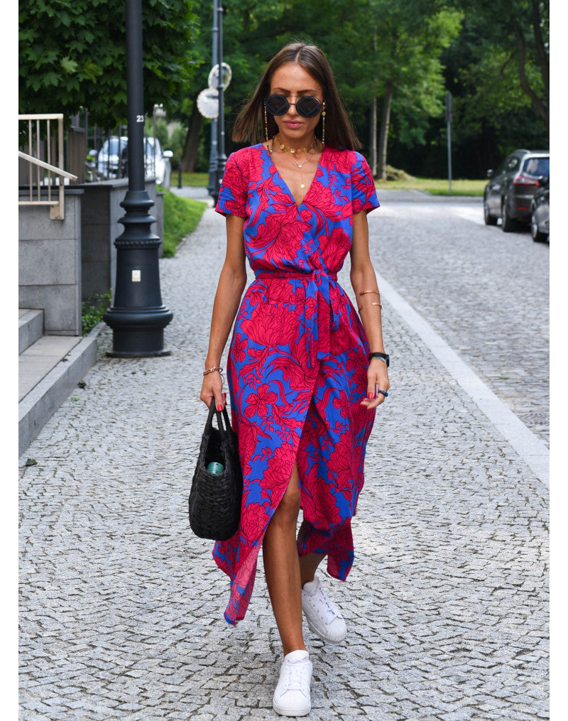 SUENTA Damen Bequemes Kleid Sommerkomfortkleid Atmungsaktivem Stoff Rot