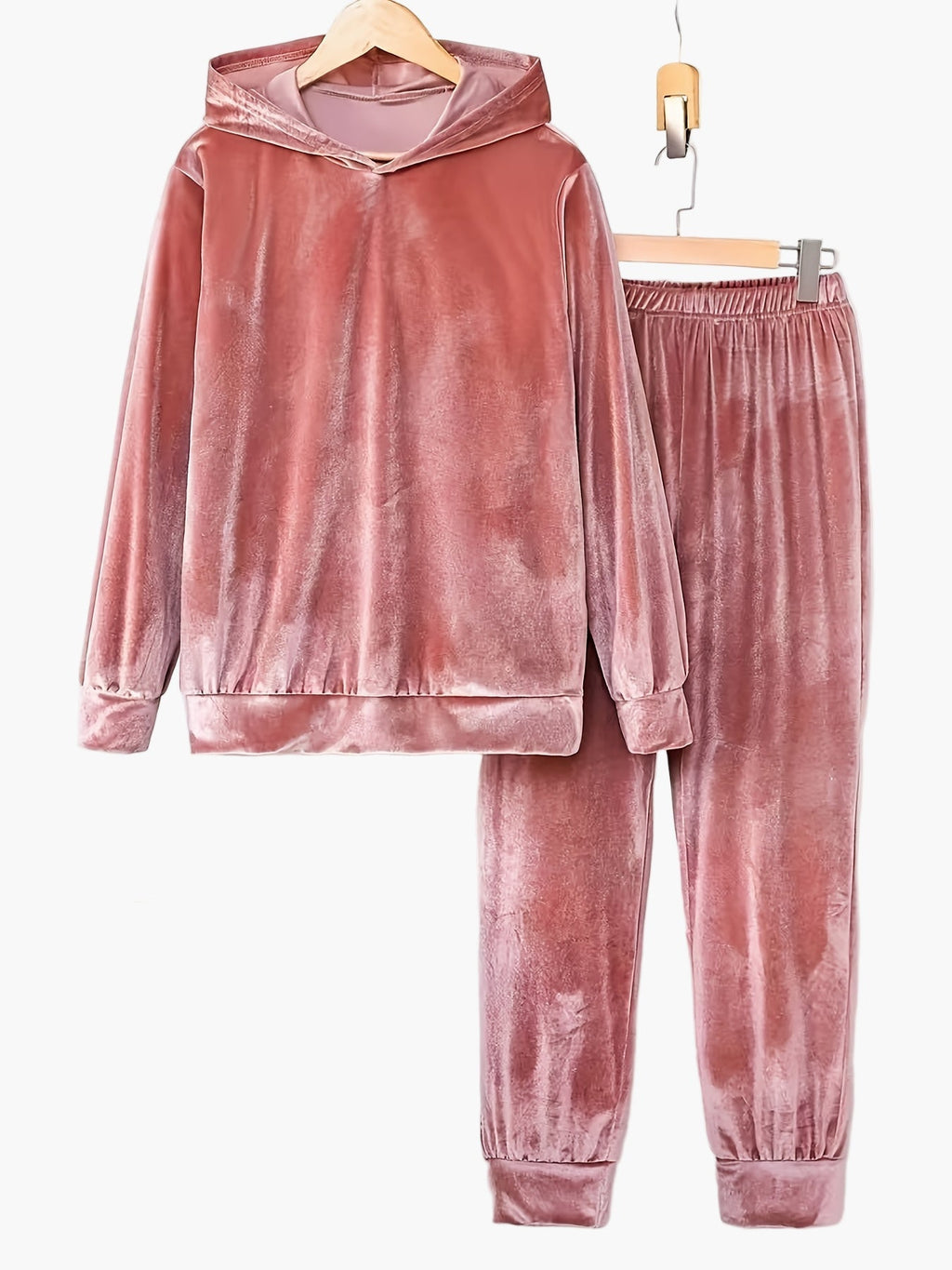 SUENTA Damen Freizeit Lounge Set Hoodie Jogginghose Bequemes Homewear Outfit Herbst Rosa