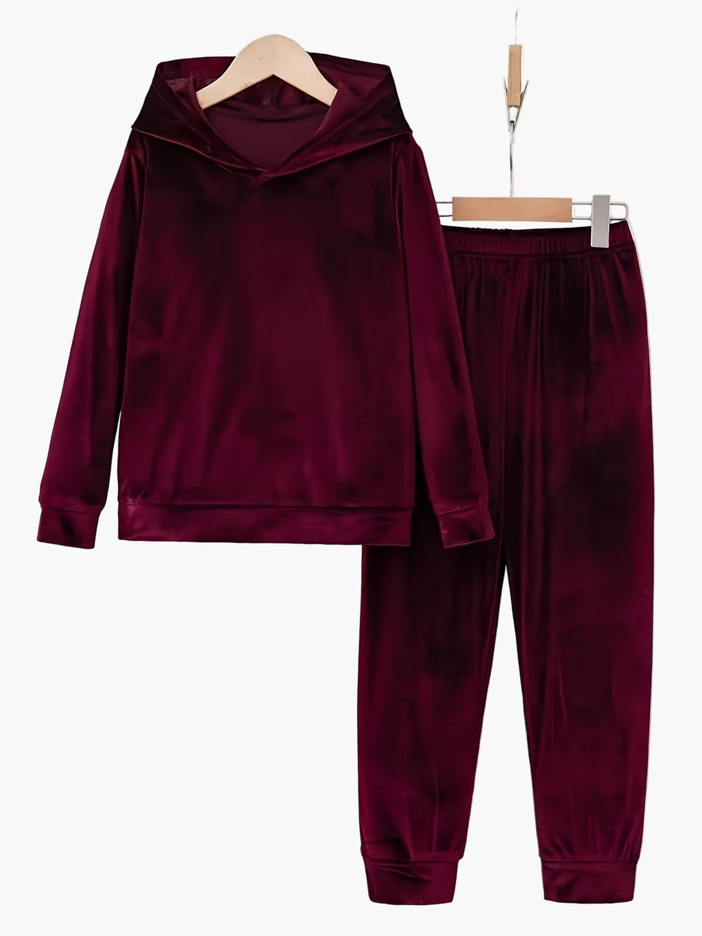 SUENTA Damen Freizeit Lounge Set Hoodie Jogginghose Bequemes Homewear Outfit Herbst Burgunderrot