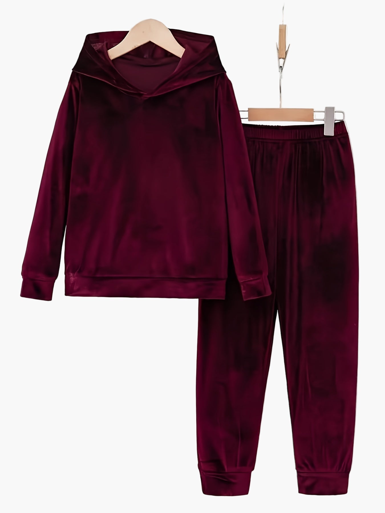 SUENTA Damen Freizeit Lounge Set Hoodie Jogginghose Bequemes Homewear Outfit Herbst Burgunderrot