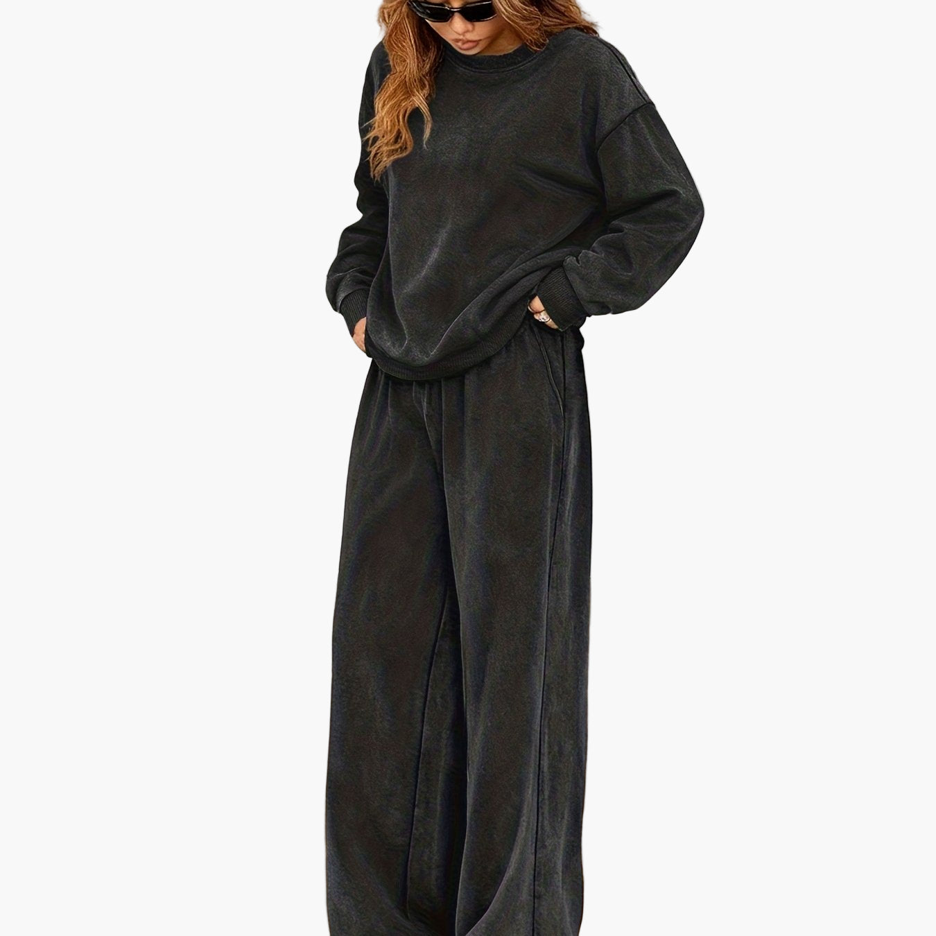 SUENTA Damen Freizeit Oversize Lounge Set Relaxed Passform Ideal Für Alltag & Reisen Dunkelgrau