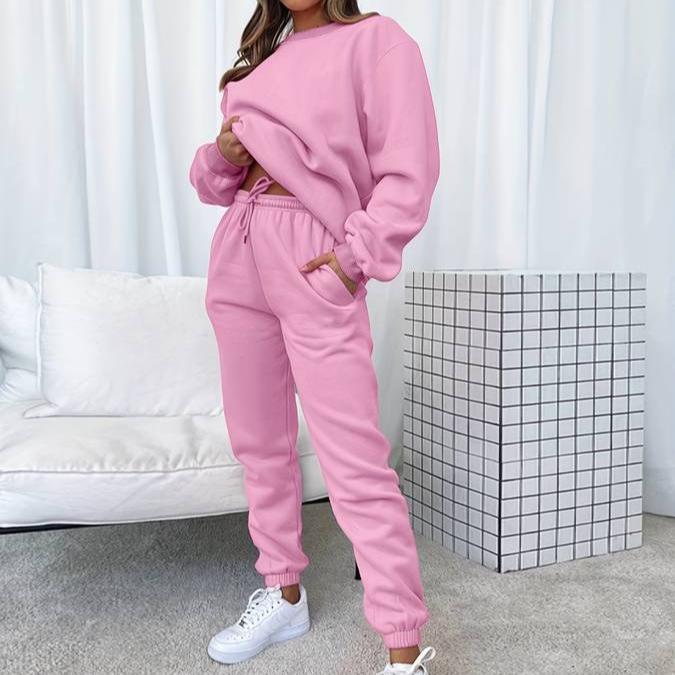 SUENTA Damen Freizeit Trainingsanzug Zweiteiler Alltags Set Rosa