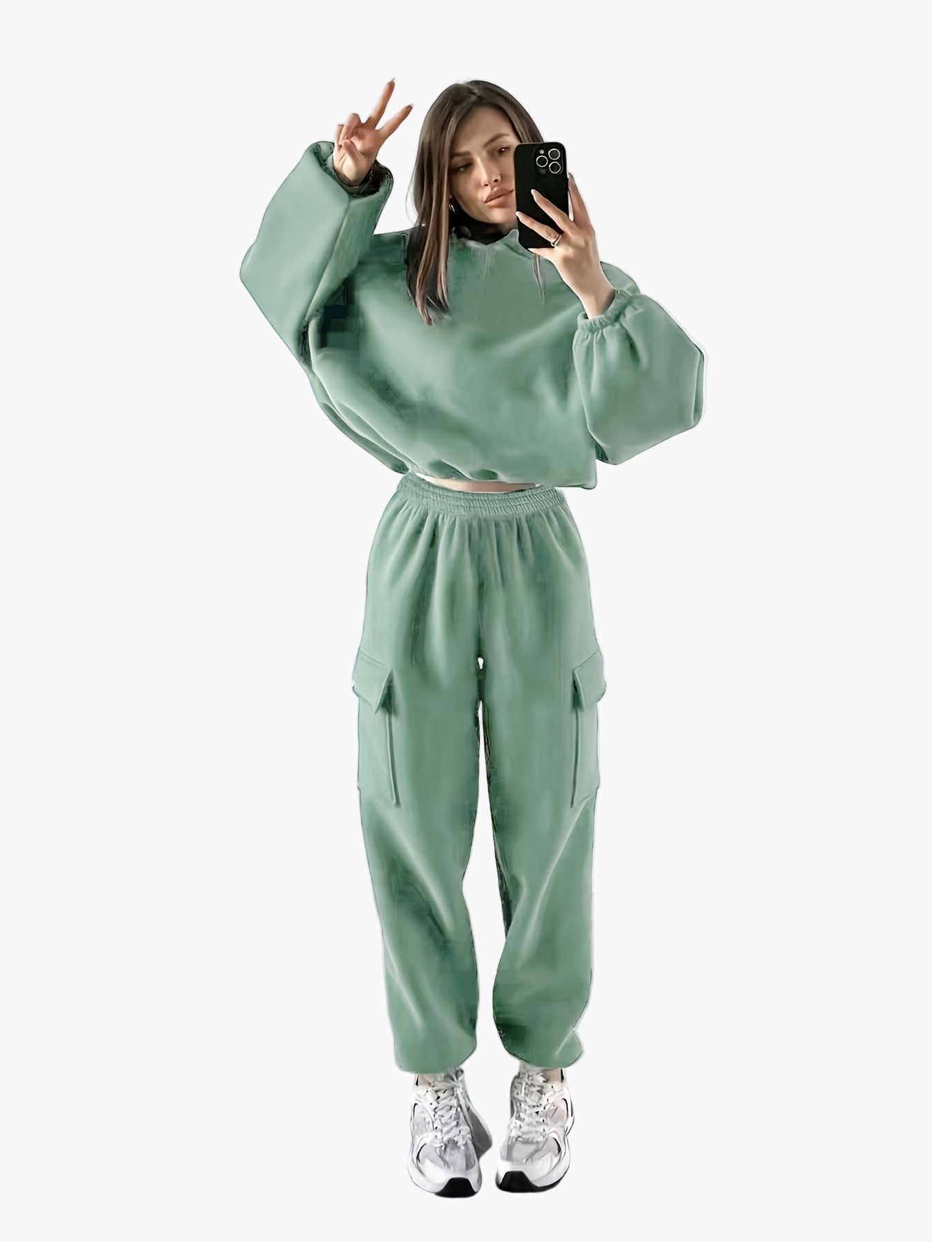 SUENTA Damen Freizeit Zweiteiler Set Elegantes Lockeres Lounge Outfit Pullover und Hose