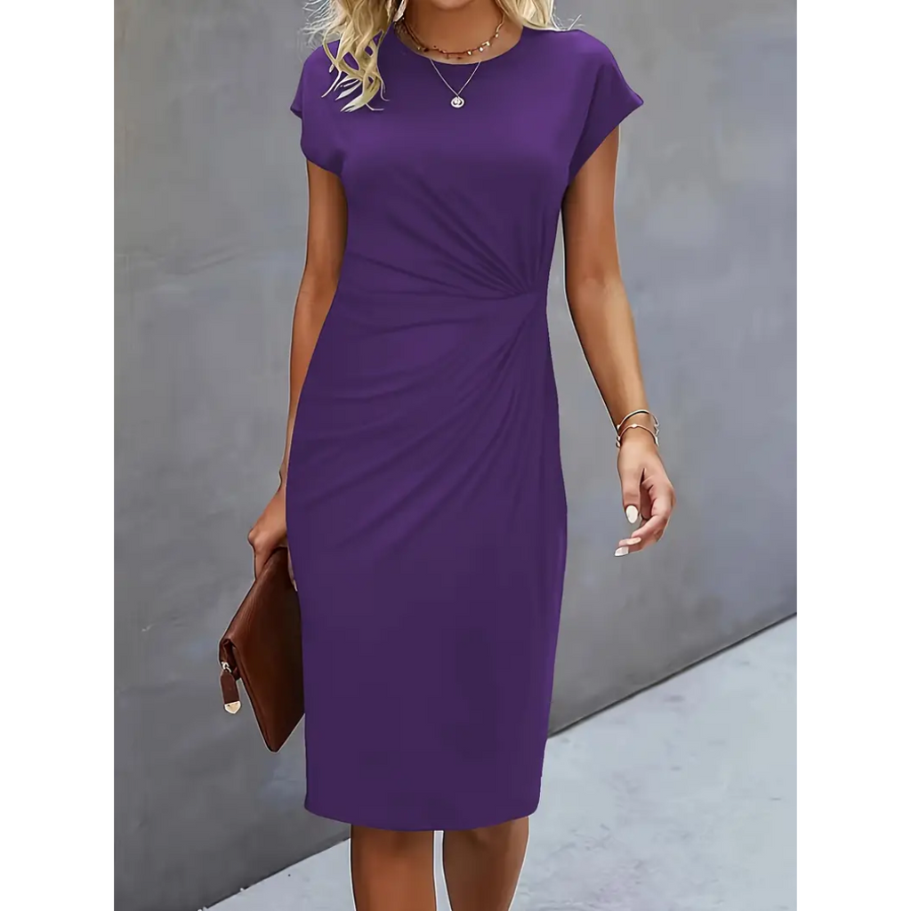 SUENTA Dôre | Damen Bodycon Kleid Mit Kurzen Ärmeln – Raffinierte Raffung & Skulpturaler Fit Violettblau