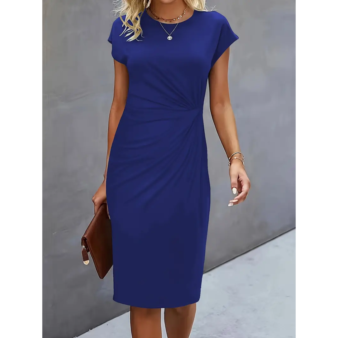 SUENTA Dôre | Damen Bodycon Kleid Mit Kurzen Ärmeln – Raffinierte Raffung & Skulpturaler Fit Marine blau