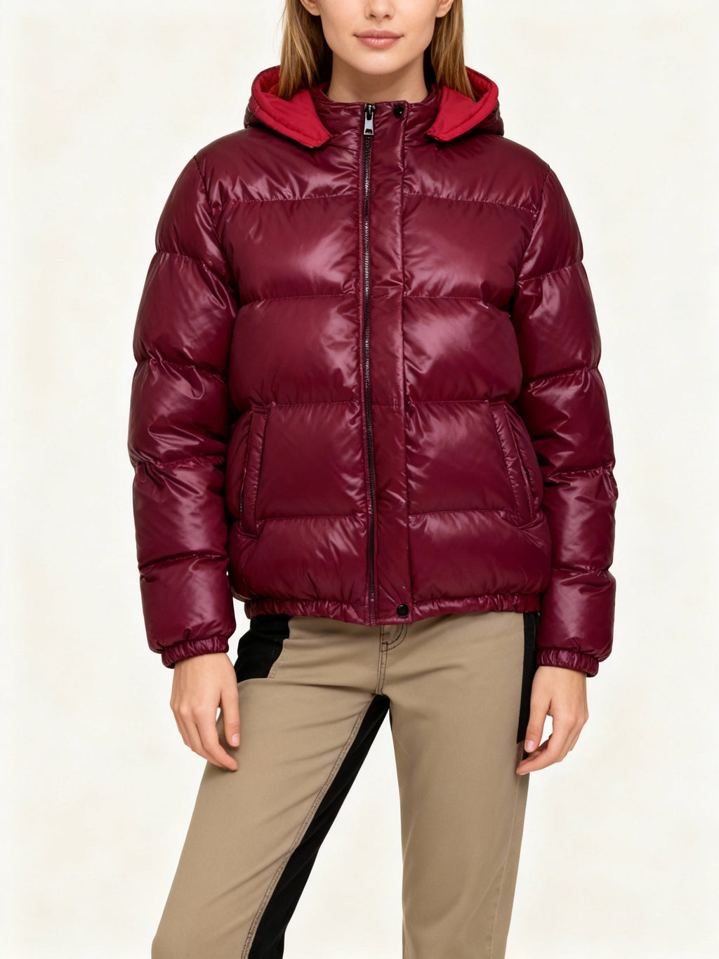 SUENTA Damen Glänzende Steppjacke Polyamid Mischung Leichte Jacke Weinan색