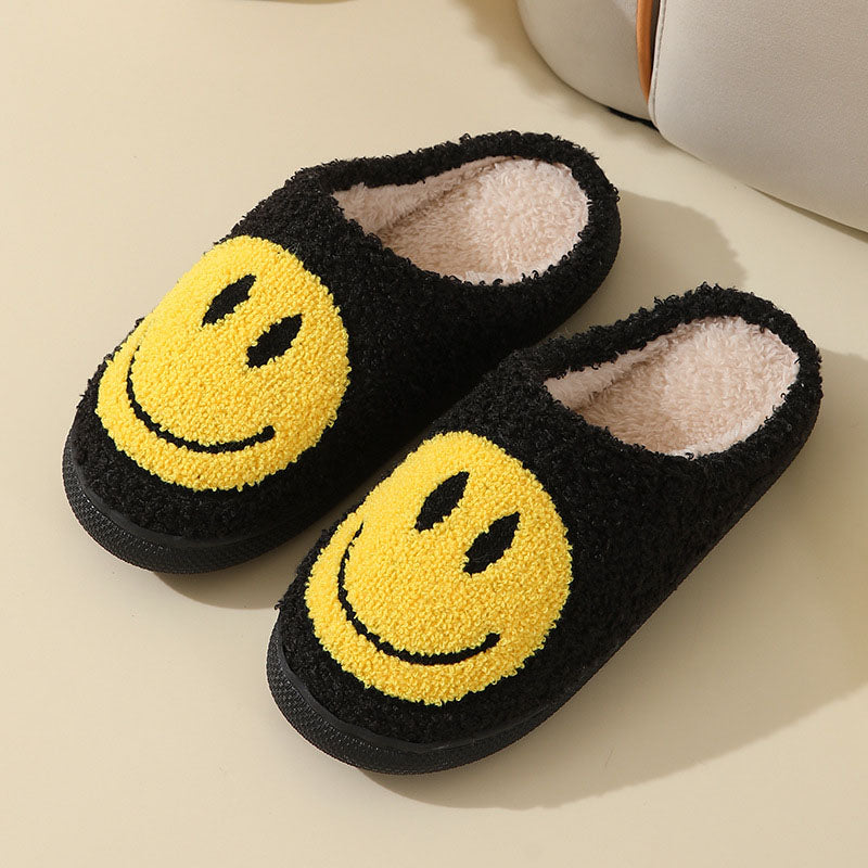 SUENTA Damen Hausschuhe Mit Smiley-Motiv Gefüttert Weiches Innenfutter Schwarz