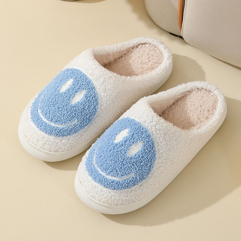 SUENTA Damen Hausschuhe Mit Smiley-Motiv Gefüttert Weiches Innenfutter HimmelBlau
