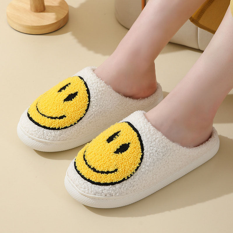 SUENTA Damen Hausschuhe Mit Smiley-Motiv Gefüttert Weiches Innenfutter Weiß