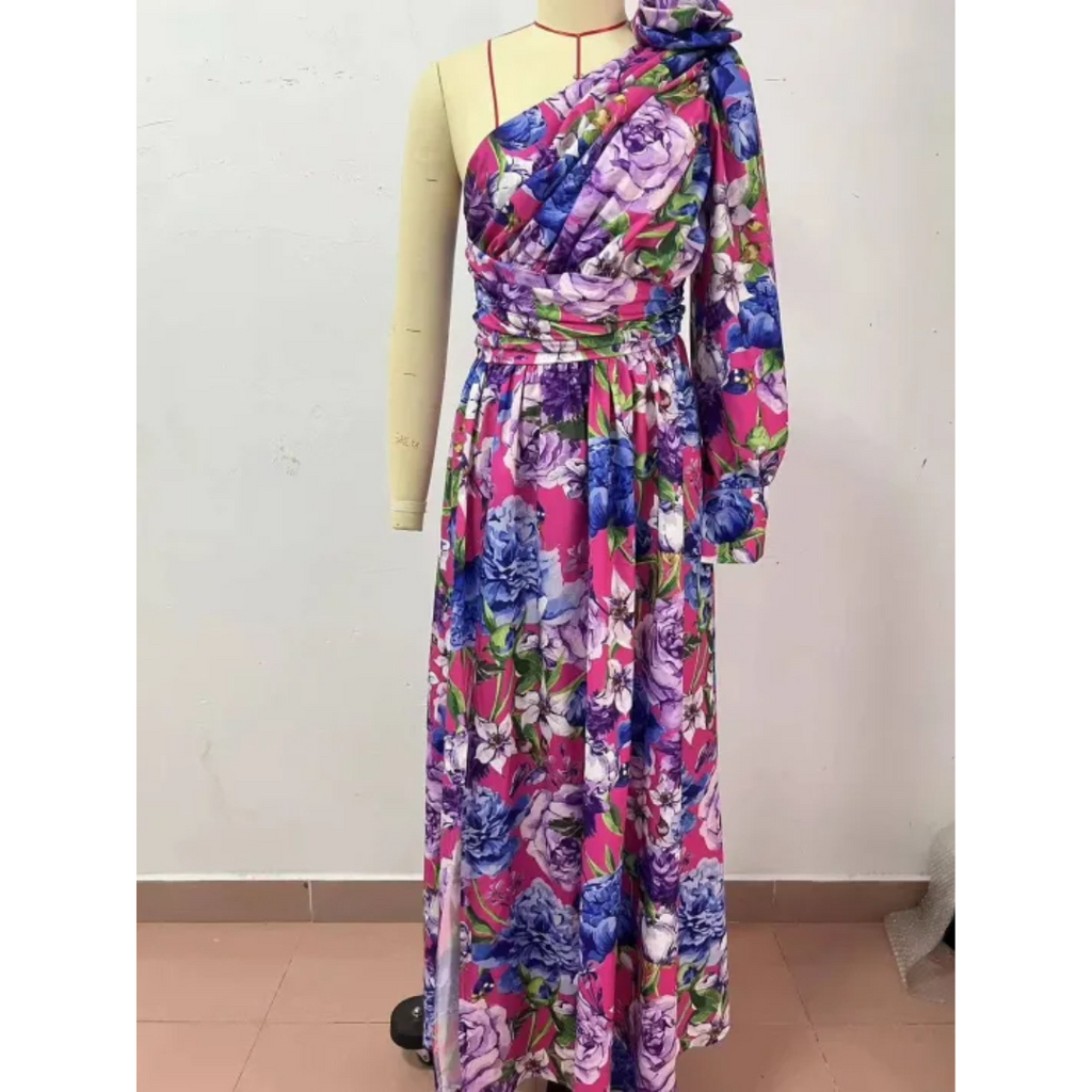 SUENTA Luna | Damen Maxikleid Mit Schlitz – Seidige Textur & Exklusiver Floral-Print