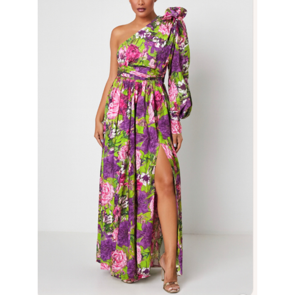 SUENTA Luna | Damen Maxikleid Mit Schlitz – Seidige Textur & Exklusiver Floral-Print Gelb