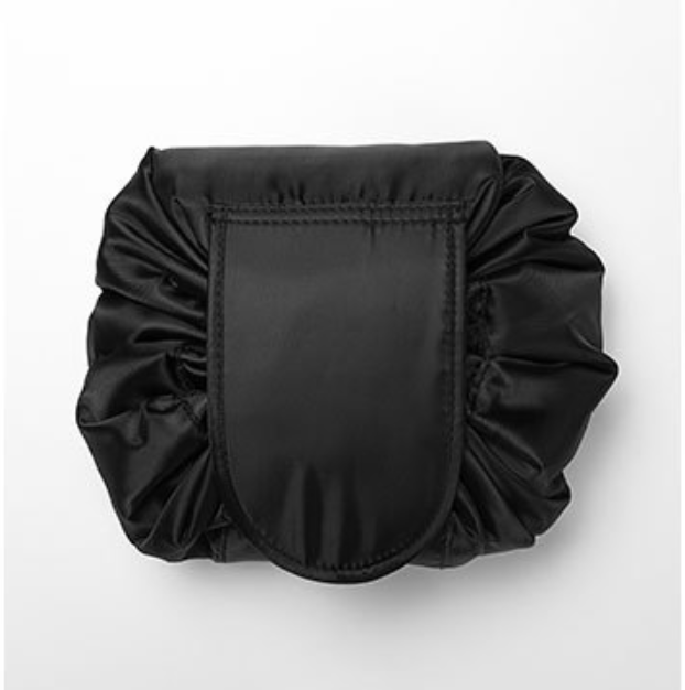 SUENTA Damen Kosmetiktasche Mit Kordelzug Reise Flach Ausbreiten Sicher Zusammengefasst Reines Schwarz