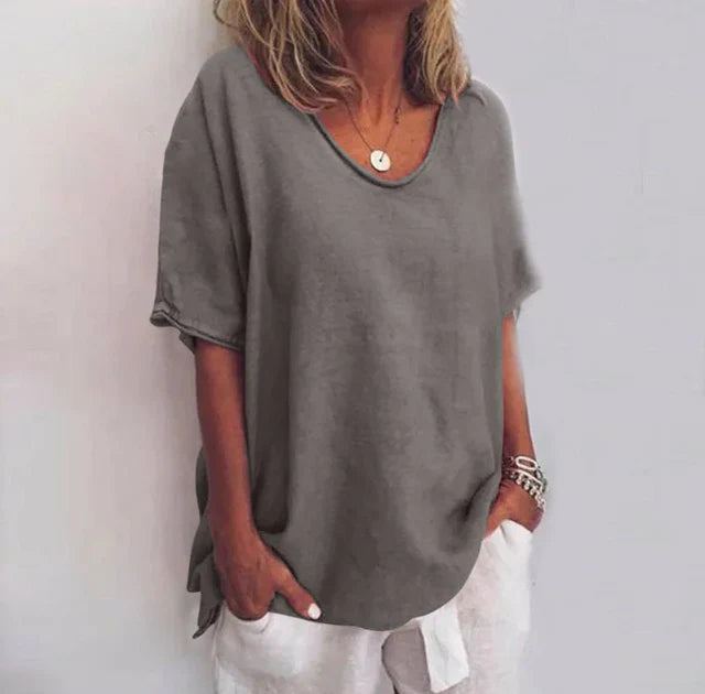 SUENTA Lyra | Damen Kurzarm T-Shirt – Luxus Designer Basic Shirt & Elegantes Oberteil Dunkelgrau