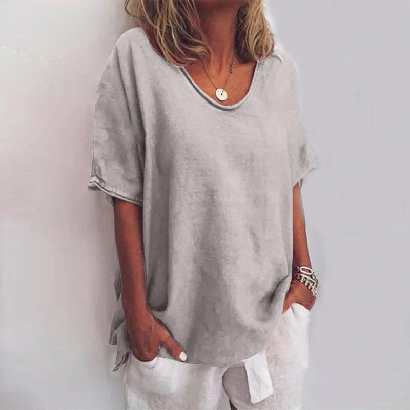 SUENTA Lyra | Damen Kurzarm T-Shirt – Luxus Designer Basic Shirt & Elegantes Oberteil Grau