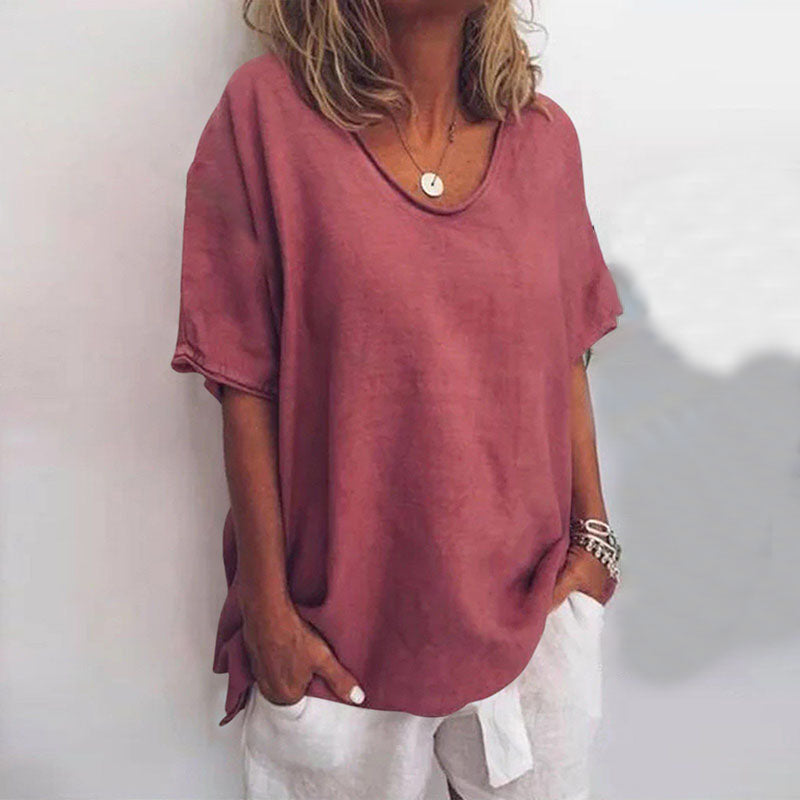 SUENTA Lyra | Damen Kurzarm T-Shirt – Luxus Designer Basic Shirt & Elegantes Oberteil Dunkelrosa