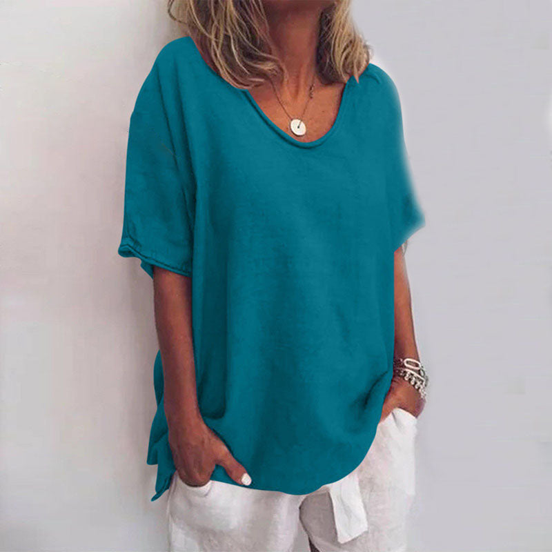 SUENTA Lyra | Damen Kurzarm T-Shirt – Luxus Designer Basic Shirt & Elegantes Oberteil Türkis