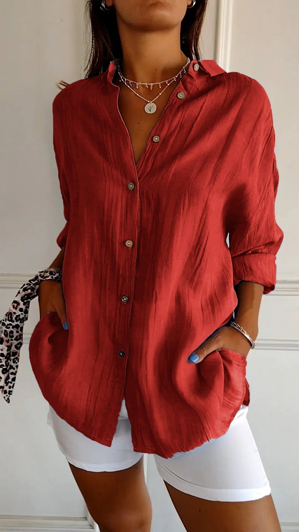 SUENTA Aura | Damen Langarm Freizeithemd – Luxus Leinenbluse Elegant & Casual Longsleeve Hemdbluse Rot