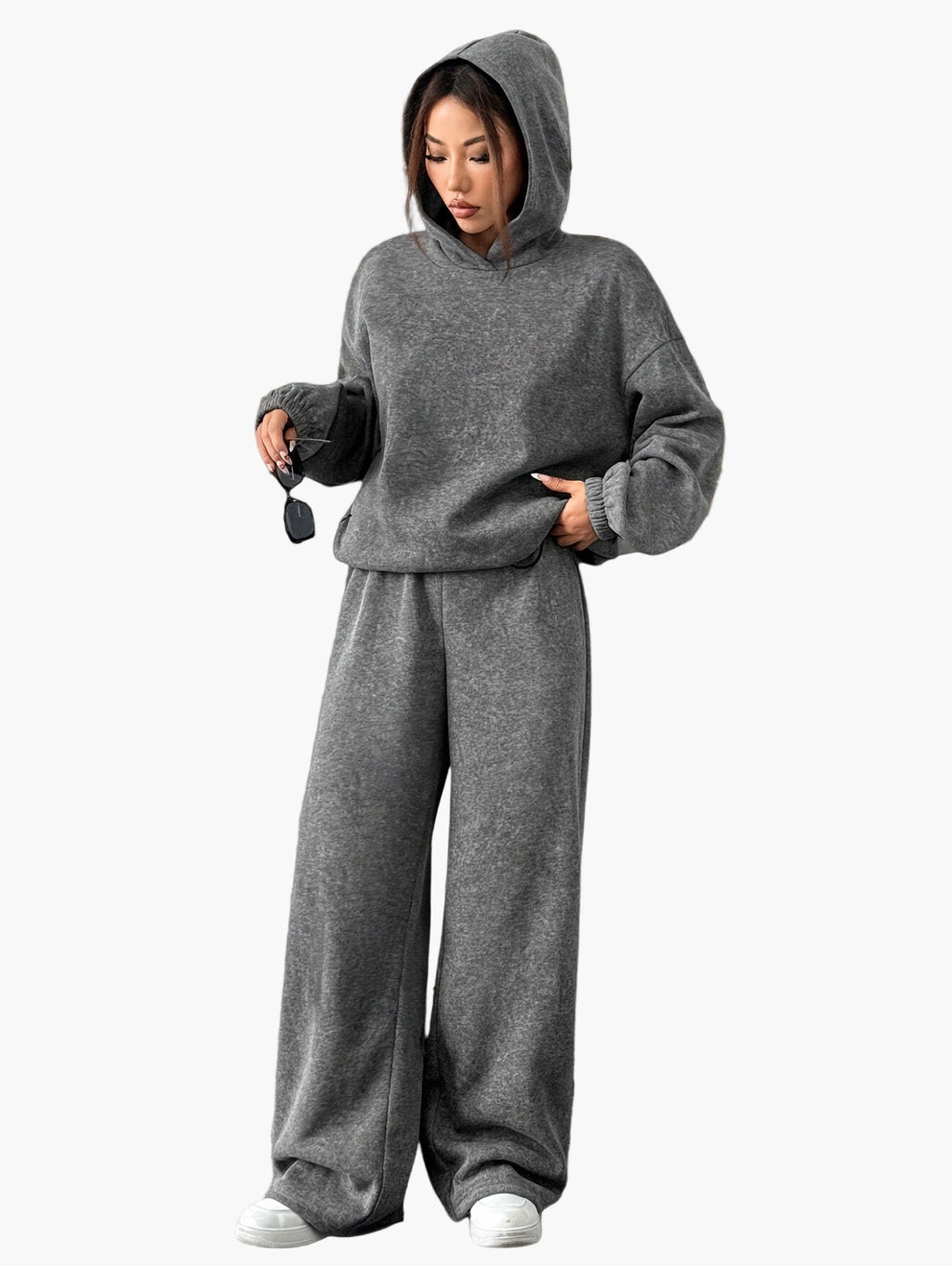 SUENTA Damen Loungewear Set Kapuzenpullover und Weite Hose Bequemes Freizeit Outfit