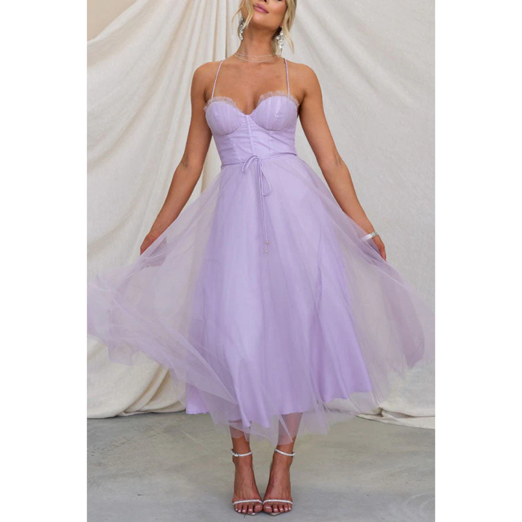 SUENTA Mechi | Damen Spaghettiträger-Kleid In Maxi-Länge – Ätherischer Seiden-Touch & Architektonische A-Linie Lila