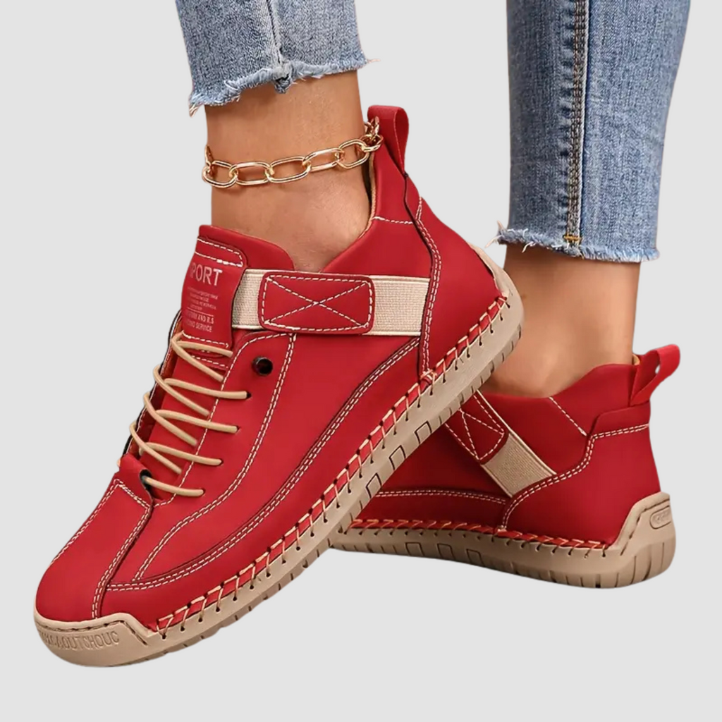 SUENTA Soris | Damen Sneaker – Breite Zehenbox, Seitliche Elastikeinsätze & Leichte Struktur Rot