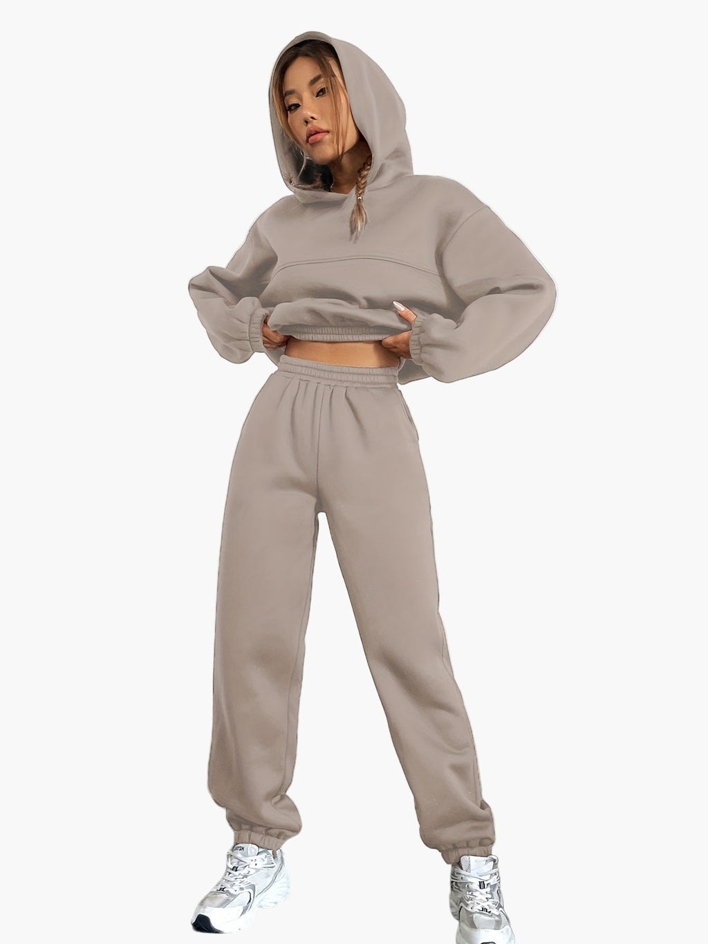 SUENTA Damen Oversized Hoodie & Jogginghose Set – Lässiger Streetwear Freizeitanzug Khaki