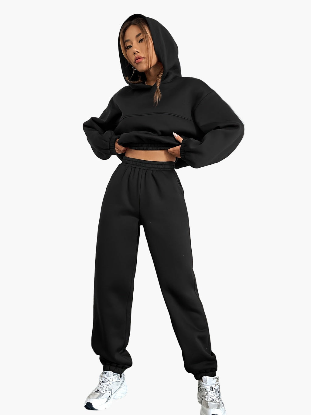 SUENTA Damen Oversized Hoodie & Jogginghose Set – Lässiger Streetwear Freizeitanzug Schwarz
