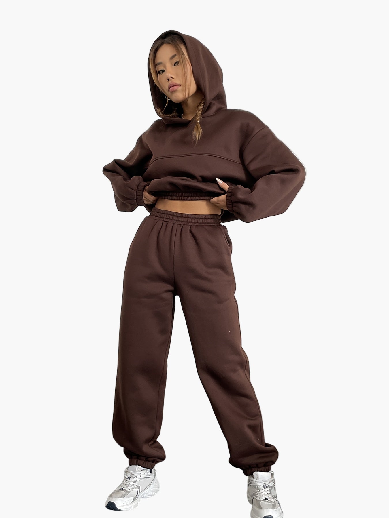 SUENTA Damen Oversized Hoodie & Jogginghose Set – Lässiger Streetwear Freizeitanzug Dunkelbraun