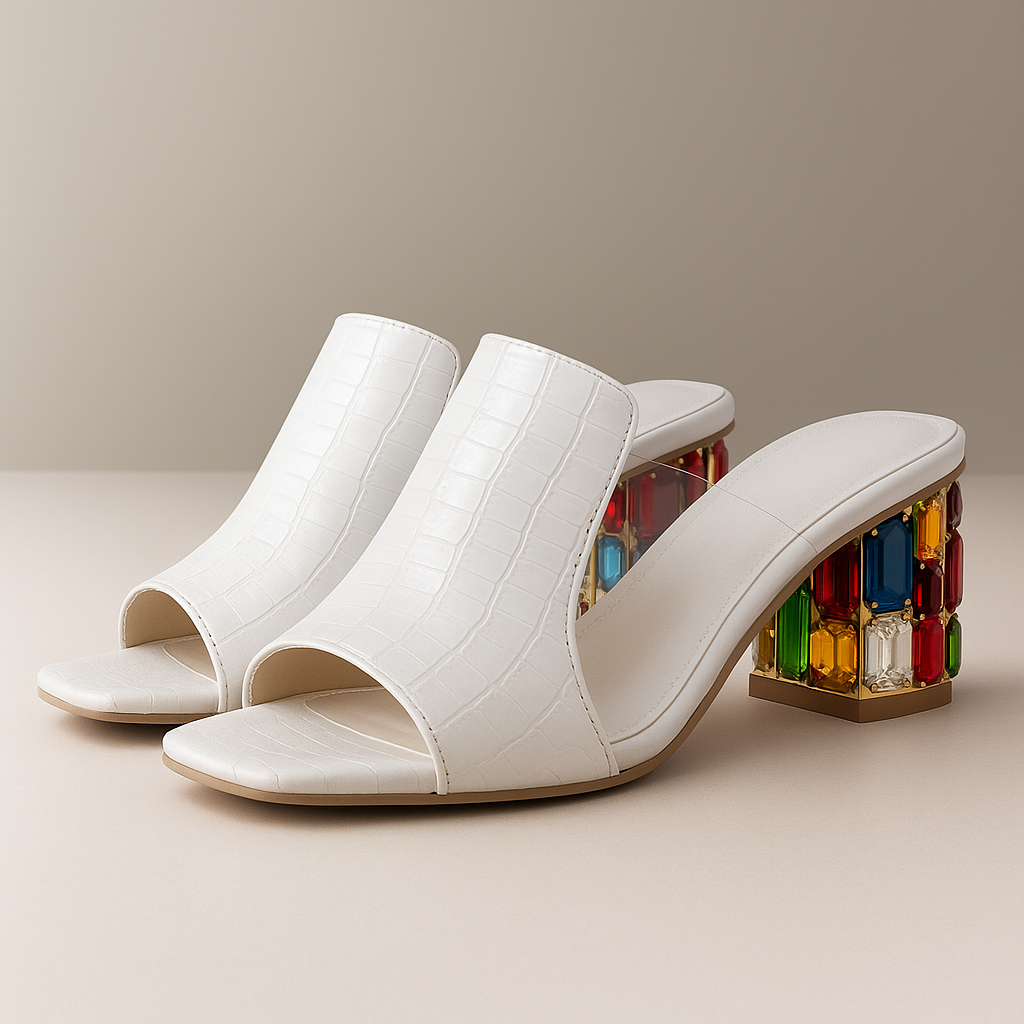 SUENTA Damen Sandalen – Blockabsatz & Krokoprägung mit Eleganten Schmuckdetails 44