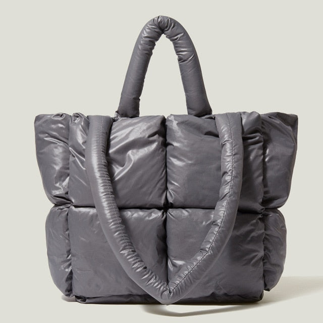 SUENTA Damen Shopper Handtasche Großzügigem Gepölsterter Struktur Weiche Polsterung Grau