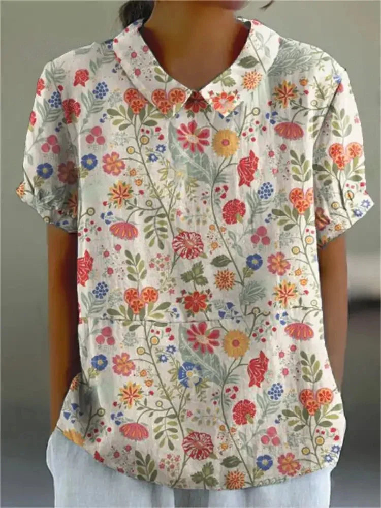 SUENTA Solene | Damen Sommer Blumendruck Hemd – Luxus Printbluse Elegant & Florale Sommerbluse Rot