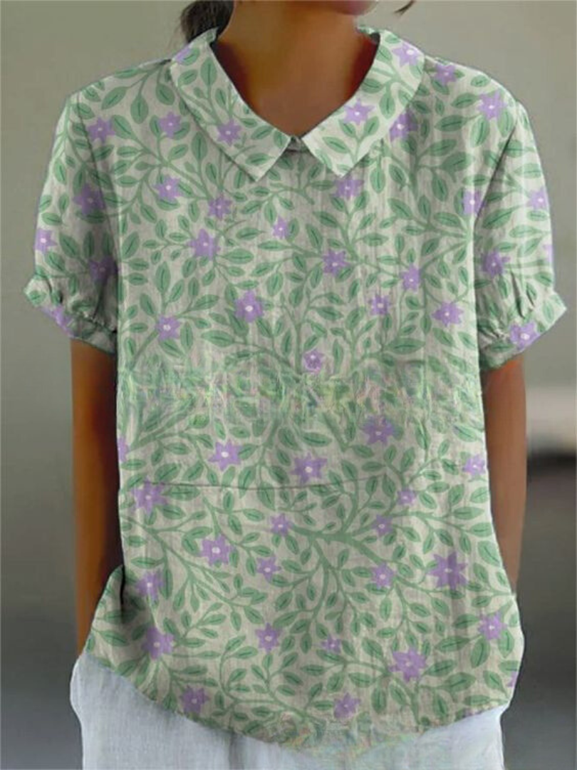 SUENTA Solene | Damen Sommer Blumendruck Hemd – Luxus Printbluse Elegant & Florale Sommerbluse Mintgrün