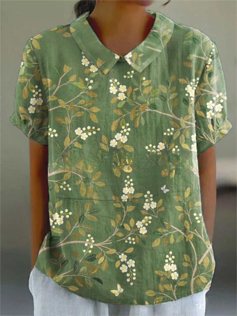 SUENTA Solene | Damen Sommer Blumendruck Hemd – Luxus Printbluse Elegant & Florale Sommerbluse Grün