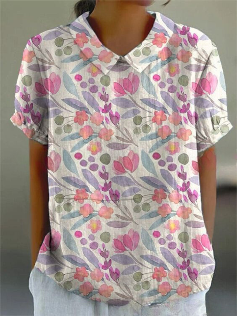 SUENTA Solene | Damen Sommer Blumendruck Hemd – Luxus Printbluse Elegant & Florale Sommerbluse Rosa