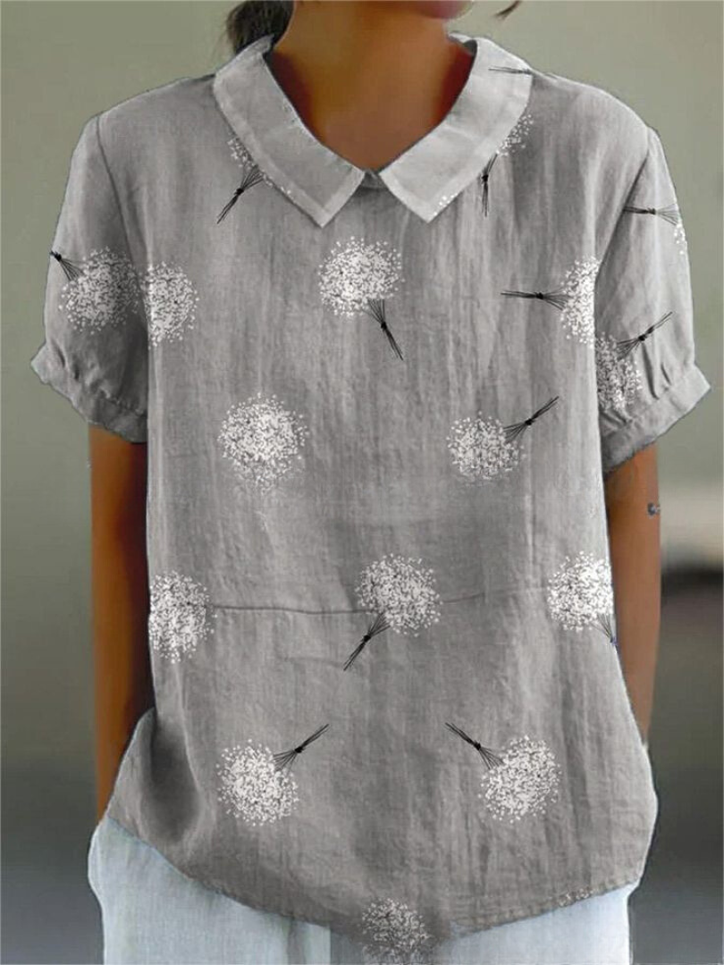 SUENTA Solene | Damen Sommer Blumendruck Hemd – Luxus Printbluse Elegant & Florale Sommerbluse Grau