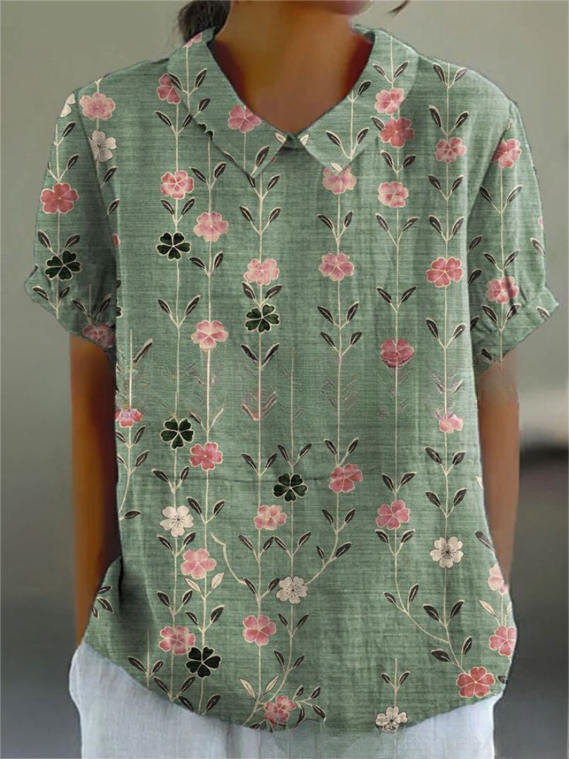SUENTA Solene | Damen Sommer Blumendruck Hemd – Luxus Printbluse Elegant & Florale Sommerbluse Dunkelgrün