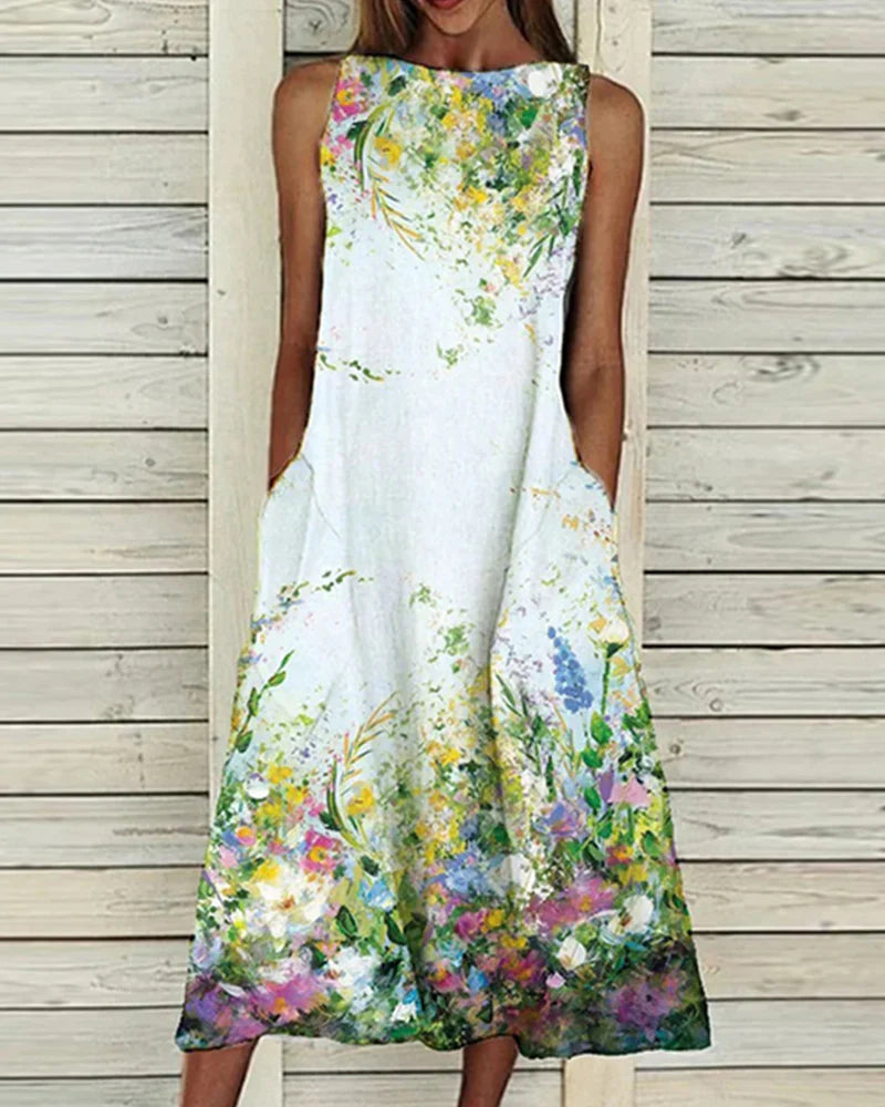 SUENTA Velvet | Damen Sommerkleid – Florales Muster & Eleganter Midi-Look Gelb