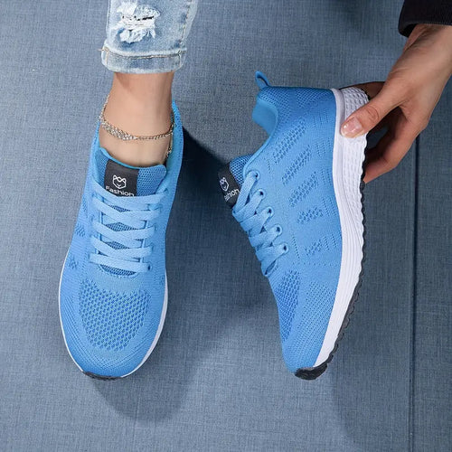 SUENTA Damen Sportsneaker Atmungsaktivem Strick-Obermaterial Flexibler Sohle Herbst Himmelblau