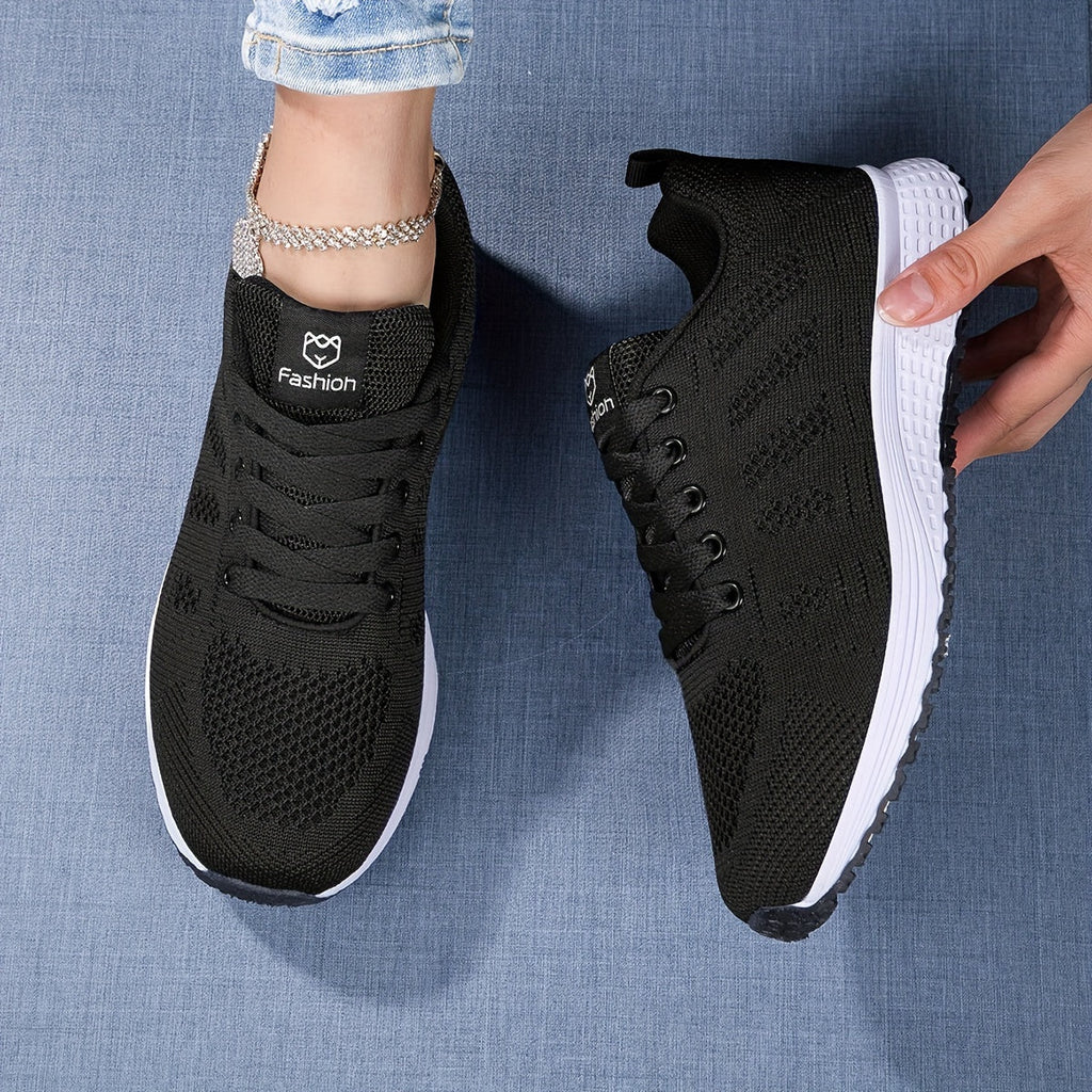 SUENTA Damen Sportsneaker Atmungsaktivem Strick-Obermaterial Flexibler Sohle Herbst Schwarz